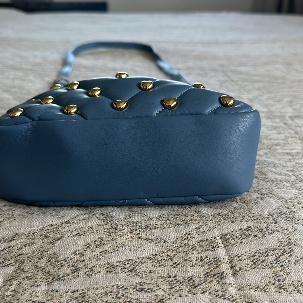 Love Moschino baby blue Gold Hearts Studded Crossbody Handbag. - Picture 4 of 6